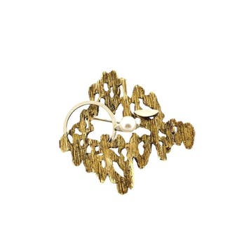 Bicolor gouden broche met parel, Gebruikt, Ophalen of Verzenden, Met edelsteen, Goud