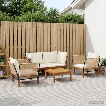 vidaXL 5 st Massief acaciahout & touw Naturel, Verzenden, Nieuw, 5 zitplaatsen