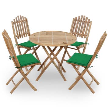 vidaXL 5-delige Tuinset inklapbaar met kussens bamboe, Tuin en Terras, Tuinsets en Loungesets, 4 zitplaatsen, Verzenden, Nieuw