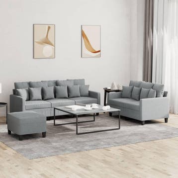 vidaXL 3-delige Loungeset met kussens stof lichtgrijs, Huis en Inrichting, Banken | Bankstellen, Verzenden, 150 tot 200 cm, Nieuw