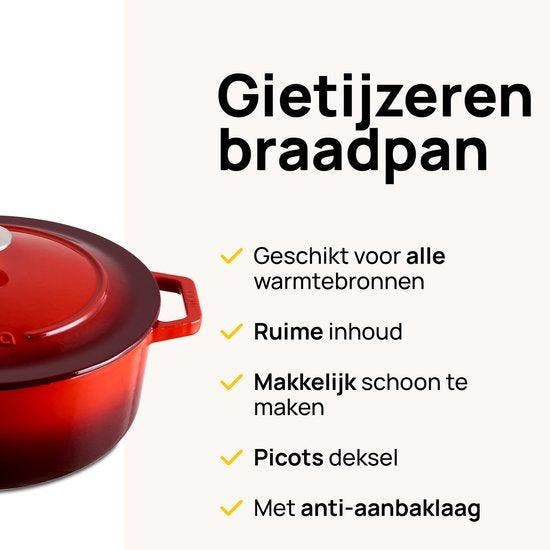 MOA Gietijzeren Braadpan - 7,2L Stoofpot - Voor Alle, Huis en Inrichting, Keuken | Potten en Pannen, Zo goed als nieuw, Gietijzer