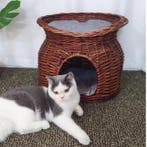 2-laags Rotan Kattenhuis – Verhoogd Kattenbed met Zachte Kus, Verzenden, Nieuw
