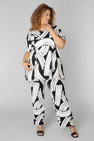 COLLETTA broek zwart wit travel prin Maat:, Verzenden, Nieuw, Overige kleuren