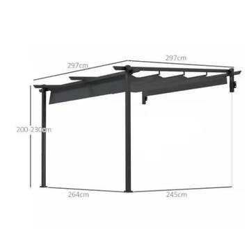 Aluminium Pergola 3x3 m – Wandmodel met Uitschuifbaar Dak, Verzenden, Nieuw