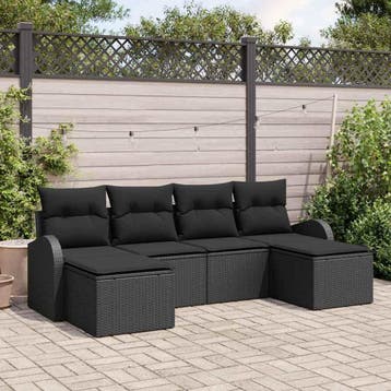 vidaXL Bankstel 6 st Zwart poly rattan, Verzenden, Nieuw, Rotan, 6 zitplaatsen