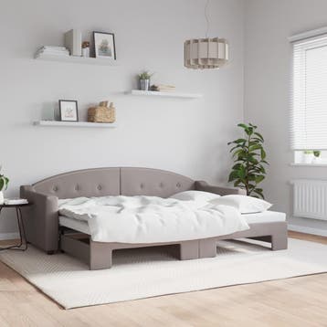 vidaXL Slaapbank met onderschuifbed 80x200 cm stof taupe, Eenpersoons, Verzenden, Nieuw, 80 cm