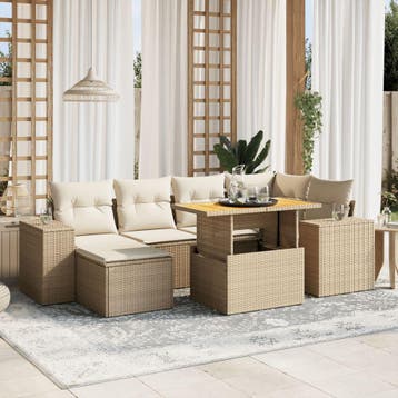 vidaXL 7-delige Loungeset met kussens poly rattan beige, Verzenden, Nieuw, Loungeset