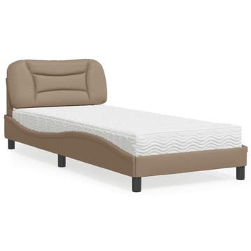 vidaXL Bed met matras Hvar kunstleer cappuccinokleurig, Overige materialen, Eenpersoons, Bruin, Verzenden