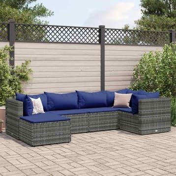 vidaXL 6-delige Loungeset met kussens poly rattan grijs, Verzenden, Nieuw, Loungeset