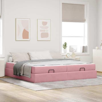 vidaXL Bedframe met matras 2 st Roze Fluweel, Verzenden, Nieuw, Stof