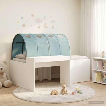 vidaXL Bedframe met tunnel 3 st Wit en Lichtblauw Bewerkt, Verzenden, Nieuw, Wit, Hout