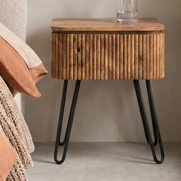 *WOONWINKEL* Nachtkastje Hout Met Ribbels, Verzenden, Nieuw