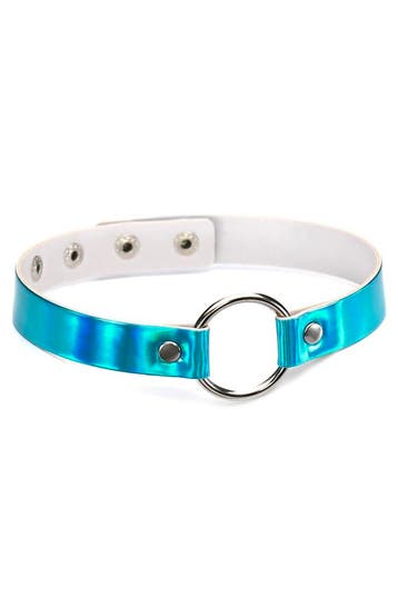 Choker Blauw Holografisch Ring Iridescent Collar Ketting Sex, Kunststof, Verstelbaar, Blauw, Nieuw