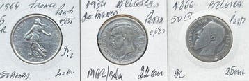 wereld. Lote de 3 Moedas (5 Francos 1964, 20 Francos 1934 e