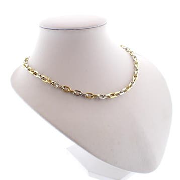 Bicolor gouden ankerschakel collier (Ketting), Ophalen of Verzenden, Gebruikt, Goud, Goud