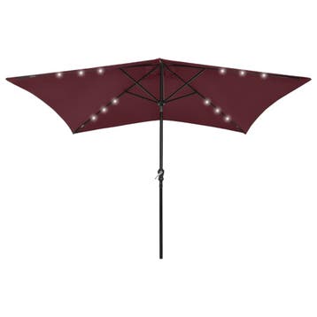 vidaXL Parasol met LEDs en stalen paal 2x3 m bordeauxrood, Verzenden, Nieuw, 2 tot 3 meter
