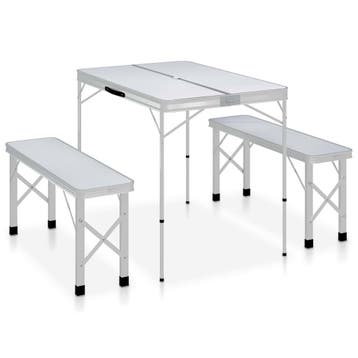 vidaXL Campingtafel inklapbaar met 2 banken aluminium wit, Caravans en Kamperen, Verzenden, Nieuw
