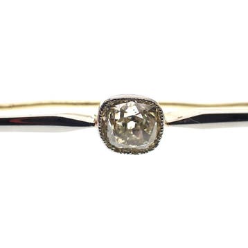 Vintage witgouden lange smalle broche met moissanite, Gebruikt, Ophalen of Verzenden, Met edelsteen, Goud