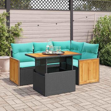 vidaXL 5-delige Loungeset met kussens poly rattan acacia, Verzenden, Nieuw, Loungeset