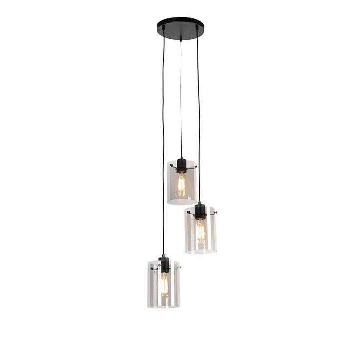 Design hanglamp zwart met smoke glas 3-lichts - Dome, Huis en Inrichting, Lampen | Hanglampen, Nieuw, Glas, Verzenden