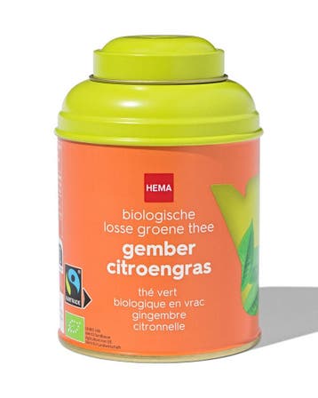 HEMA Bio groene thee gember-citroengras 75gr in blik, Verzenden