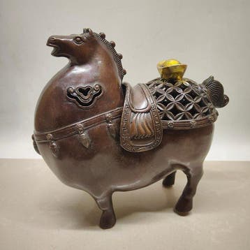 Beeld, Wierookbrander Tang-Dynastie paard - 16.5 cm - Koper, Antiek en Kunst