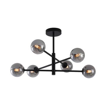 Moderne plafondlamp zwart met smoke glas 6-lichts - Ryan, Verzenden, Nieuw, Metaal, Modern