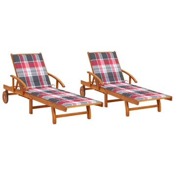 vidaXL Ligstoelen 2 st met kussens massief acaciahout, Tuin en Terras, Verzenden, Nieuw