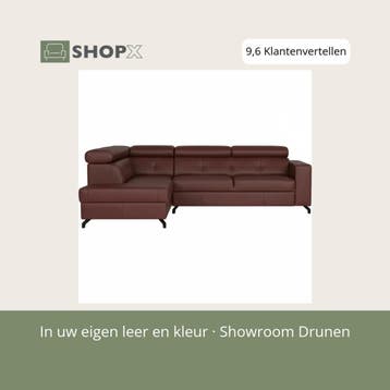 Leren hoekbank Nova - 2.5-zits arm rechts + Longchair arm, 250 tot 300 cm, Bohemian, Industrieel, Modern, Scandinavisch, Hoekbank