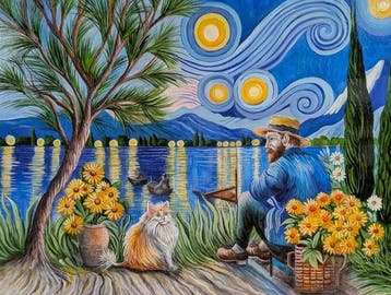 Giuseppe Longo (XX-XXI) - Notte sul lago, Da Van Gogh