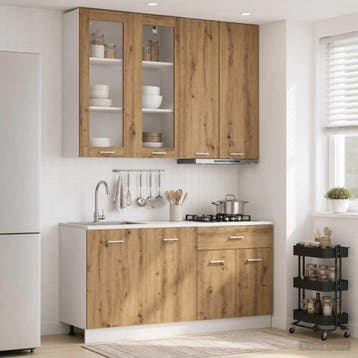 vidaXL Keukenblok LYON 4 st Artisanaal eiken Bewerkt hout, Verzenden, Nieuw, Bruin