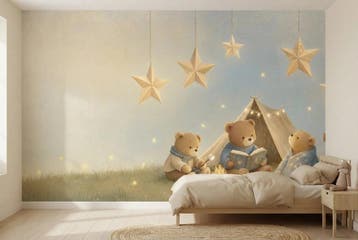 Beren behang babykamer – fotobehang met tent en sterren, Verzenden, Fotobehang