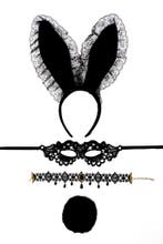 Haarband Set Bunny Zwart Fluweel Konijn Oren Oogmasker Staar, Ophalen of Verzenden, Nieuw, Carnaval, Accessoires
