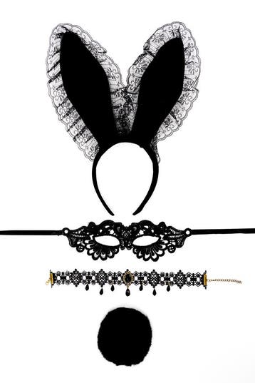Haarband Set Bunny Zwart Fluweel Konijn Oren Oogmasker Staar, Ophalen of Verzenden, Nieuw, Carnaval, Accessoires