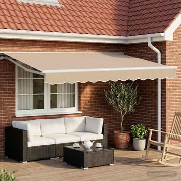 vidaXL Elektrisch Uittrekbaar Zonnescherm Beige en Wit 3,5 x, Verzenden, Nieuw