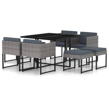 vidaXL 9-delige Tuinset met kussens poly rattan grijs, Verzenden, Nieuw, 8 zitplaatsen, Tuinset