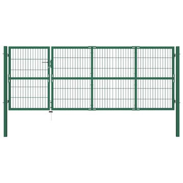 vidaXL Tuinhek met palen 350x120 cm staal groen, Verzenden, Nieuw