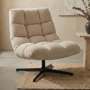 *WOONWINKEL* Draaistoel Met Vierkant Stiksel Beige, Huis en Inrichting, Fauteuils, Verzenden, Nieuw, Stof