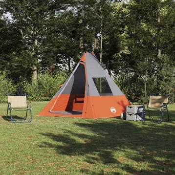 vidaXL Tipi Tent 6-persoons Waterdicht Grijs en Oranje taft, Verzenden, Nieuw, Tot en met 2