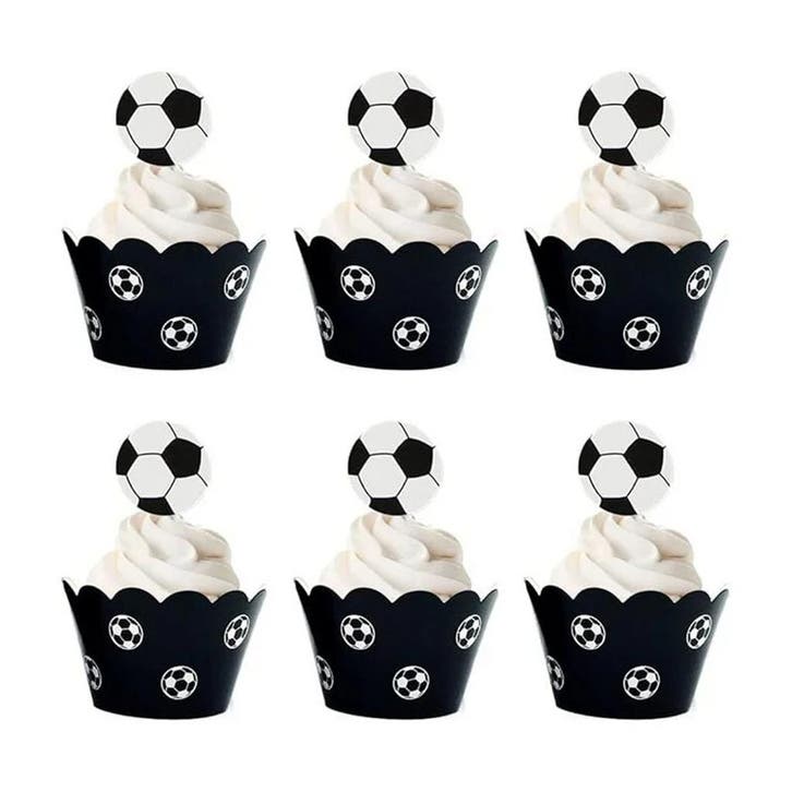 12 Voetbal cupcake wrappers en 12 cupcake toppers, Sport en Fitness, Voetbal, Overige typen, Nieuw, Verzenden