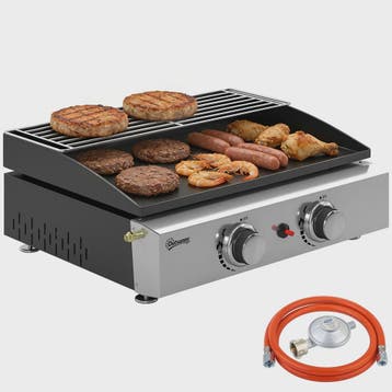 Outsunny Gas BBQ met 2 Branders, Grillplaat, Warmhoudrek en, Verzenden, Nieuw