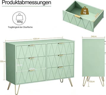 Commode - Dressoir - Ladekast - 100x34x73 cm - Groen - UEV, Verzenden, Zo goed als nieuw
