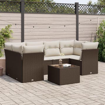 vidaXL 7-delige Loungeset met kussens poly rattan bruin, Verzenden, Nieuw, Loungeset
