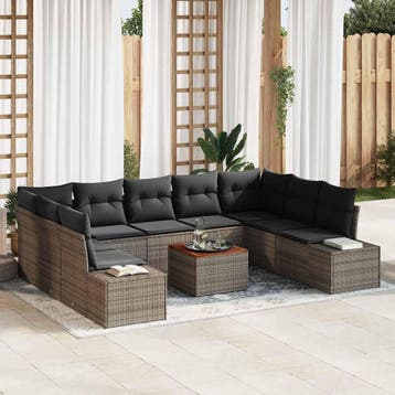 vidaXL Tuin Sofa Set 10 st Grijs, Verzenden, Nieuw, Meer dan 8 zitplaatsen