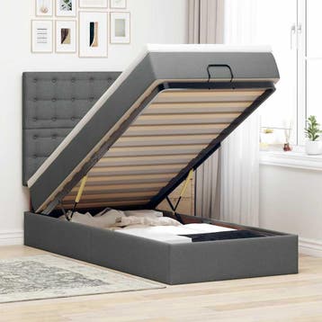 vidaXL Bed met matras 90x200 cm stof donkergrijs, 90 cm, Eenpersoons, Verzenden, Nieuw