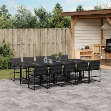 vidaXL 11-delige Tuinset met kussens textileen zwart, Tuin en Terras, Verzenden, Meer dan 8 zitplaatsen, Nieuw, Rvs
