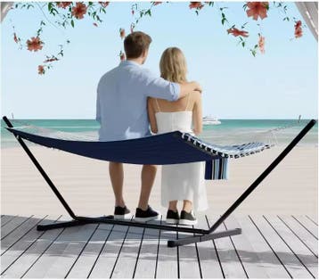 Dubbele Hangmat met Kussen Spreidstokken 204kg Belastbaar, Tuin en Terras, Hangmatten, Verzenden, Nieuw
