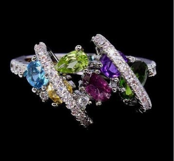 Zonder minimumprijs - Ring Zilver Amethist - Olivijn - 6, Nieuw