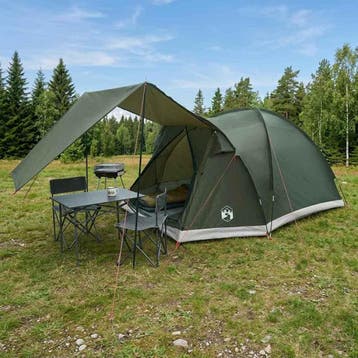 vidaXL Huisje Tent met dak Leger groen 4-persoons Polyester, Verzenden, Nieuw, Tot en met 2