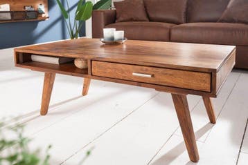 Handgemaakte salontafel RETRO 100cm massief sheeshamhout met, Ophalen of Verzenden, Nieuw